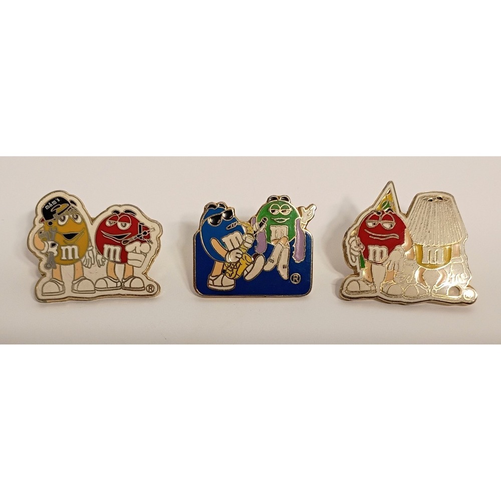 Vtg M&M Mars Inc Gold Tone Lapel Pins Lot of 3, Collectible, Mechanics, Musician